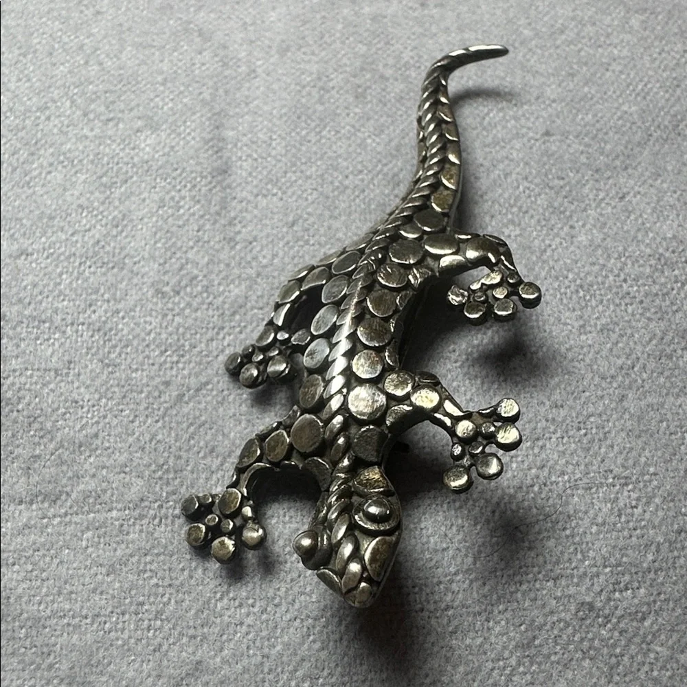 Vintage Sterling Silver Brooch Spotted Gecko Lizard Versatile Pin/charm/Pendant